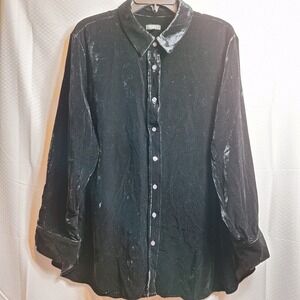 TALBOTS Plus Petite Velvet Button-Front Top Sz 3XP Black Whimsigoth Dk Romantic